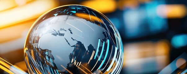 A stylized globe reflecting digital elements, showcasing a modern interpretation of global connectivity and technology.