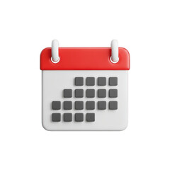 Calendar Icon with Red Top and Blank Dates on Transparent Background, Ideal for Scheduling, Reminders, and Organizing Events in Digital Designs