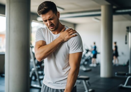Man Experiencing Shoulder Pain in Gym.