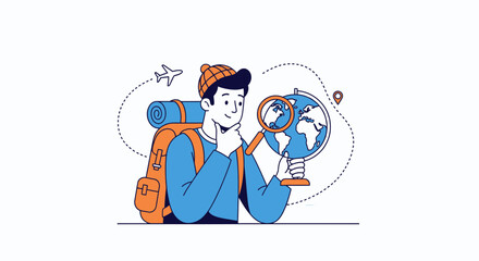 Traveler Contemplating Adventures: Globe, Exploration, and Journey Planning Concept