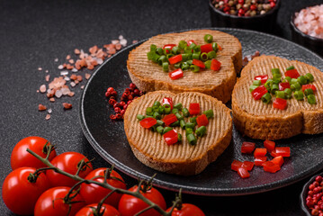 Vegan sandwiches with bread, mushroom or bean pate and vegetables. Vegetarian pate sandwiches