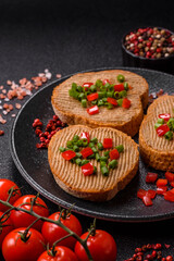 Vegan sandwiches with bread, mushroom or bean pate and vegetables. Vegetarian pate sandwiches