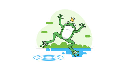 Obraz premium Whimsical Frog Prince's Leap: A Charming Illustration for Storytelling and Design Projects
