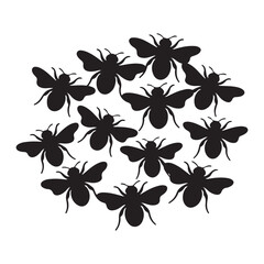 Flying Bee Silhouette Vector Icons Set for Nature, Insects, and Environmental Design