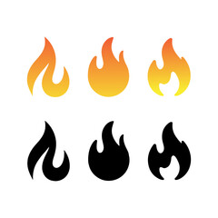 Fire Flame Icons Set – Gradient and Solid Silhouette Vector Illustration