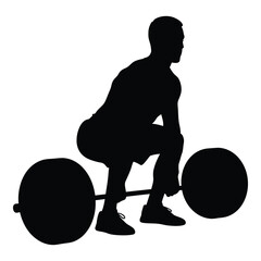 Silhouette of a man performing a deadlift exercise with a barbell for strength training silhouette
