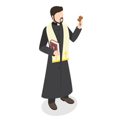 3D Isometric Flat Vector Illustration of Catholic Christian Staff , Religion and Faith. Item 3