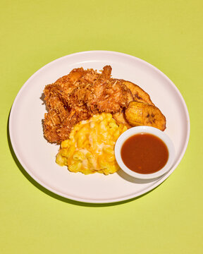 Tropical Comfort Food Meal with Crispy Shrimp, Sauce and Sides