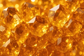 Luxurious citrine crystal background, golden yellow gemstones
