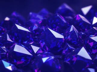 Elegant tanzanite crystal background, deep blue-violet gemstones with radiant facets, glowing light reflections creating a luxurious and mystical effect