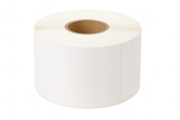 Roll of white self adhesive labels on transparent background