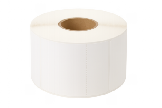 Roll of white self adhesive labels on transparent background