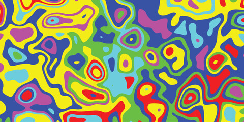 Psychedelic Abstract Organic Shapes in Vivid Yellow, Blue, Red, Green, and Purple for Vibrant Backgrounds and Creative Graphic Art