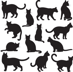 playful cat silhouette in various poses. cat vector are Perfect for pet themed vector illustrations. Captures the essence of feline behavior and movement
