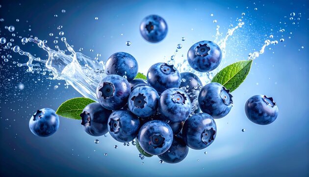 Fresh blueberries exploding in water