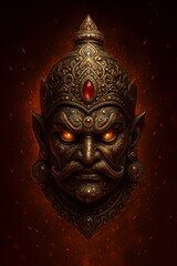 Obraz premium Embossed Metallic Divine Festival Mask,Fiery Gemstone-Encrusted Mythical Mask,generative ai