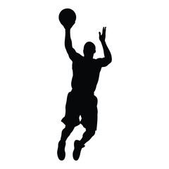 Dynamic silhouette of a basketball player shooting a ball in mid-air silhouette
