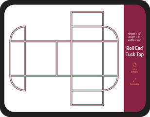 Printable Roll End Tuck Top Box DielinePrint 100% editable and Resizeable
