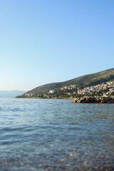 Fototapeta premium Beautiful view of the mountains from the waters of the Adriatic Sea. Senj, Croatia