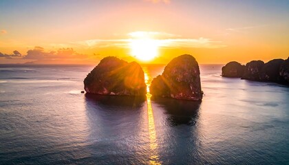 Dramatic sunset over tranquil islands