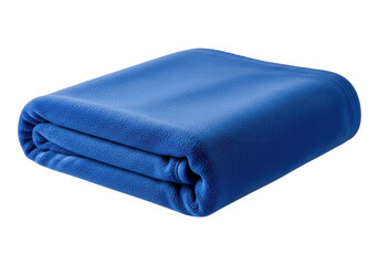 Folded blue fleece blanket isolated on transparent background