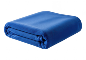 Folded blue fleece blanket isolated on transparent background