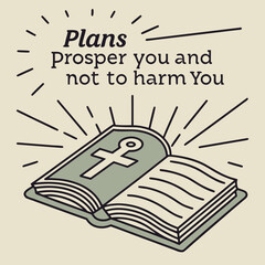 Bible Verse Typography – Jeremiah 29:11 Plans to Prosper with Open Bible Illustration