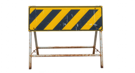Yellow and black striped road barrier isolated on transparent background