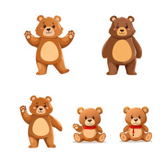 Set of teddy bears. Cartoon bear set cute teddy bears and playful brown bears in different poses, perfect for kids illustrations, nursery prints, baby designs, stickers, toys, and fun creative project