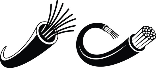 Fiber Optic Cable Line Art Vector Illustration, Power Wire Line Illustration Icon.