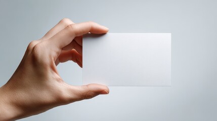 Obraz premium Softly Lit Hand Presenting a Blank White Card with Rounded Corners for Mockup.