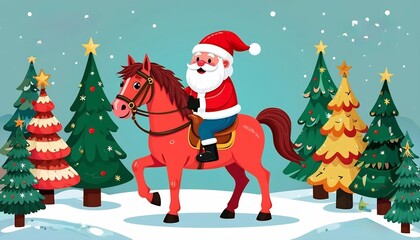 Santa Claus rides a red horse, the symbol of the year 2026 