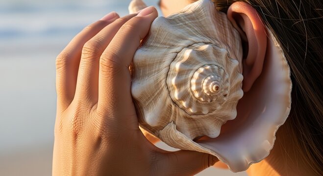 Listen to the ocean's whisper with a beautiful seashell held to your ear