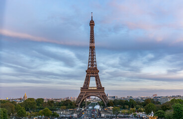 Fototapeta premium Eiffel Tower at Night in Paris, France – Iconic Landmark Illuminated Against the City Skyline