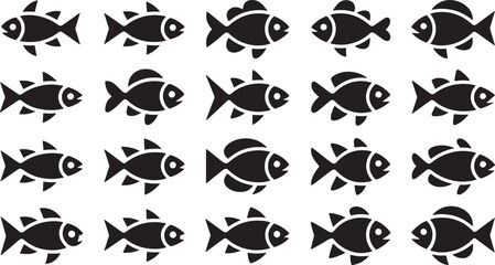 Black fish silhouettes on white background aquatic