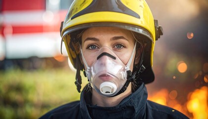 Naklejka premium Firefighter woman in protective gear