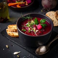 Beetroot soup in a bowl