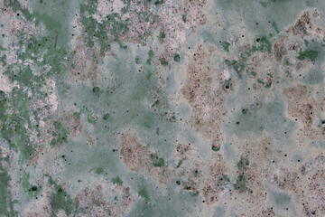 Vintage wall texture. Weathered stained rough surface of the concrete wall. A pattern with spots of faded green paint. Perfect for background and design. Closeup. High resolution.