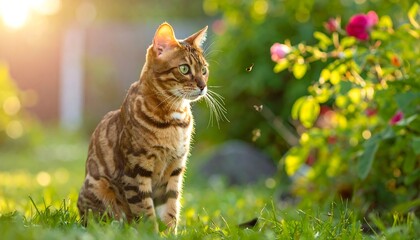 Bengal cat in a garden setting