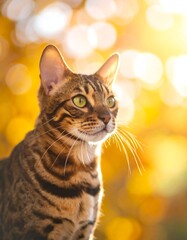 Bengal cat portrait, autumn light