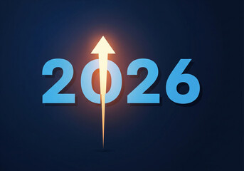 Bright future ahead: a glowing arrow points upwards through the year 2026