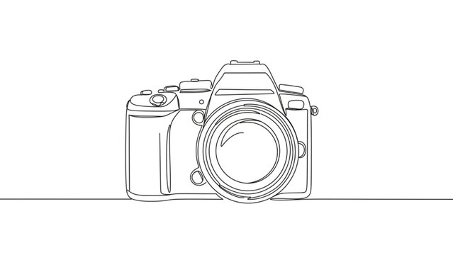 Single line drawing of a camera with lens, minimal abstract line art