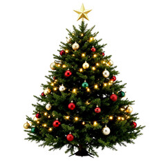 Decorated Christmas Tree isolated on transparent background Generative Ai.