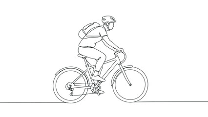 Single line drawing of a bicycle with rider