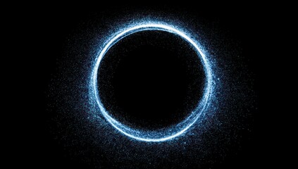 Fototapeta premium A vibrant, luminous blue ring of particles emanates against a dark background, creating a dynamic and ethereal visual effect.