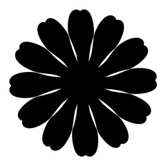 Silhouette of Round Flower Blossom-Black silhouette of a circular flower with multiple rounded petals, isolated on white background, suitable for decoration, icons, or floral design.