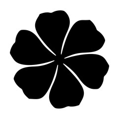 Silhouette of six petal flower symbol-Black silhouette illustration of a six petal flower viewed from above, isolated on white background for decorative or botanical design use.