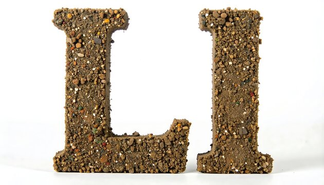 Two capital letters L made of dirt and small rocks