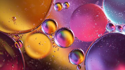High-resolution image of colorful gel bubbles merging under LED lights, photorealistic texture