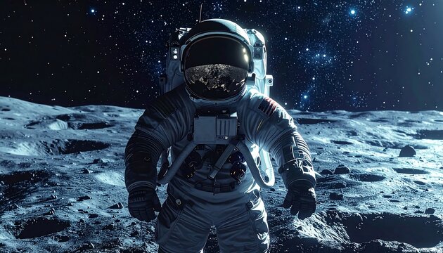 Astronaut on the moon, starry night